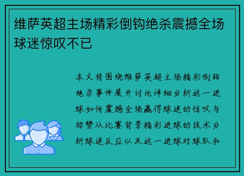 维萨英超主场精彩倒钩绝杀震撼全场球迷惊叹不已